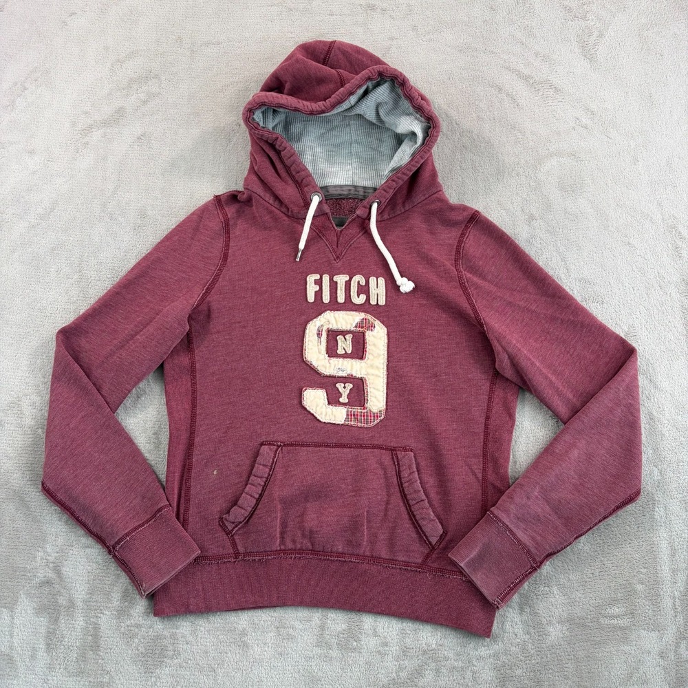 Vintage Y2K Abercrombie & Fitch Waffle Hoodie Sweatshirt n Burgundy Women Large